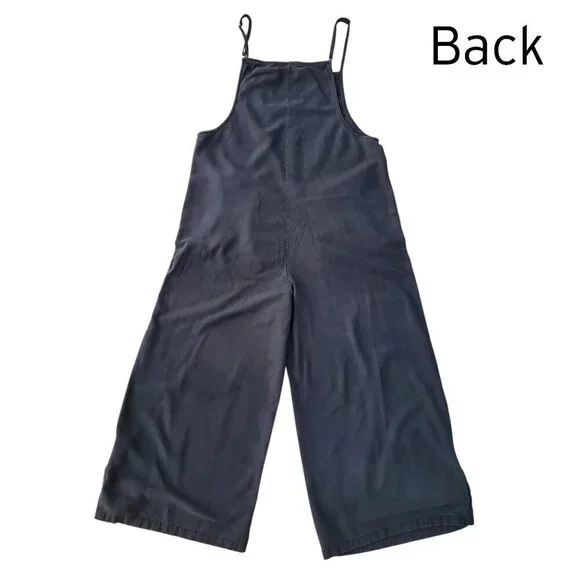 Lagenlook Lightweight Overalls Adjustable Cropped Charcoal Grey Size S/M - Picture 3 of 16